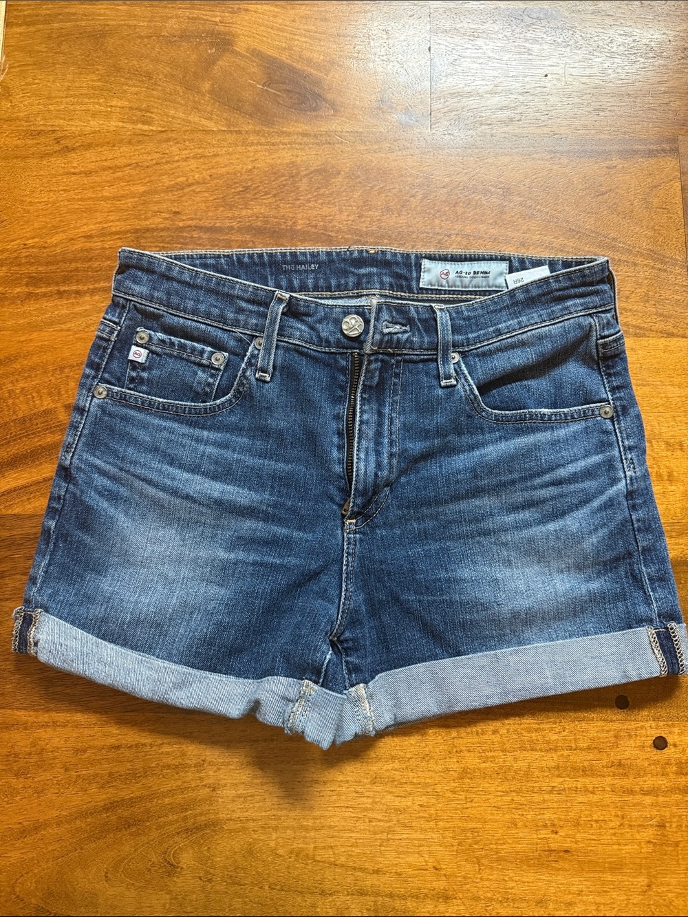 AG Adriano Goldschmied Dark Blue Rolled Cuff Denim Shorts